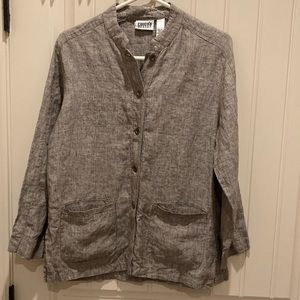 Chico’s Design 100% Linen Button Up Shacket Shirt Jacket Mandarin Collar Pockets